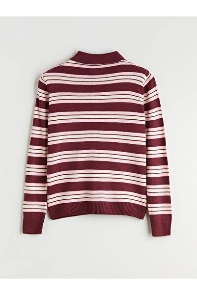 LC Waikiki Polo Yaka Çizgili Kadın Triko Kazak