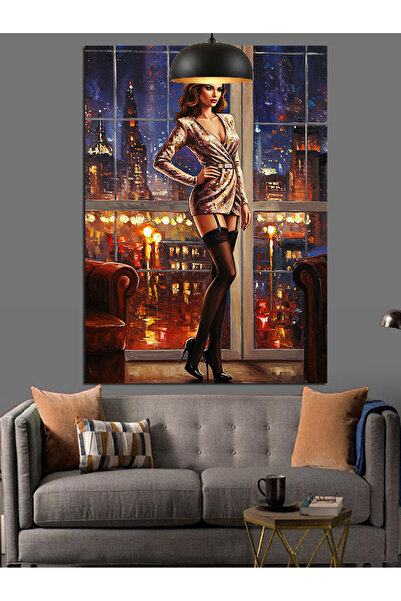 KanvasSepeti Femeie cu jartieră Pictură în ulei de înaltă calitate texturat P...