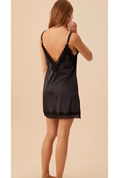 SUWEN Siyah Pansy Kısa Gecelik