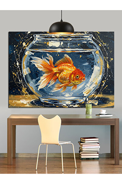 KanvasSepeti Pește auriu Pictură în ulei de înaltă calitate texturat Canvas C...
