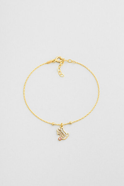 So CHIC... Ü Harfi 18 Ayar Sarı Altın Kaplama 19 Cm Gümüş Nazar Bileklik