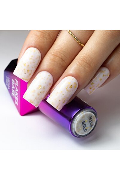 Allepaznokcie Rubber base Flakes MollyLac fără Hema - Milk&Gold fără TPO
