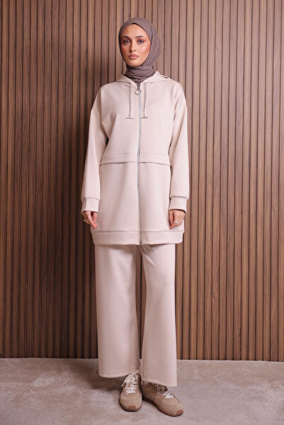 Mogi Butik Scuba Women's Chain Corded Hooded Oversized Hijab Set 3109