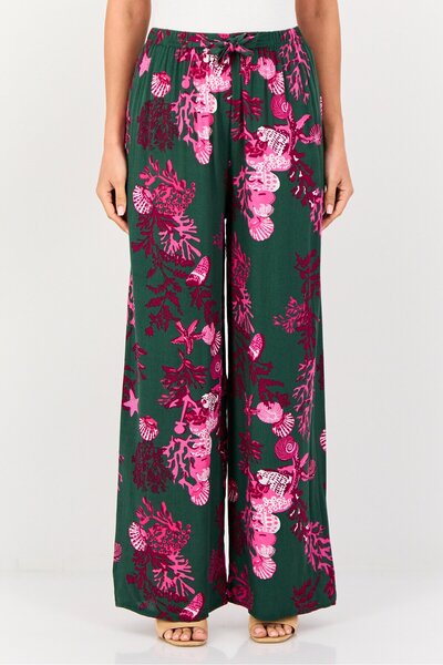 Happiness İstanbul Women Regular Fit Allover Print Palazzo Pants, Multicolor