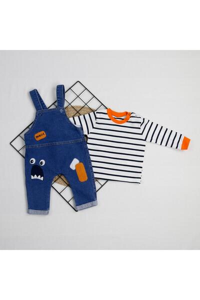 bebegci 2-Piece Baby Boy Set with Stripe Detail Salopet