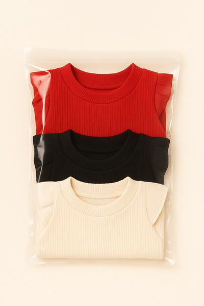 özge başaran Girl's Baby Girl 3-Piece Long Sleeve Ribbed Bodysuit Set 3-Piece Bodysuit Set Ruffle Detail 100% Cotton