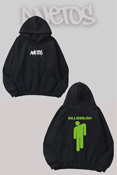 Anetos Billie Eilish 2 Sweatshirt negru cu glugă și imprimeu pe spate