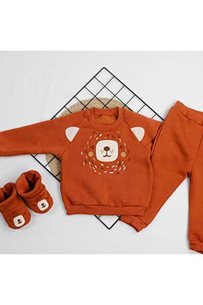 bebegci Teddy Bear Embroidered Panduflu 3-Piece Baby Boy Set