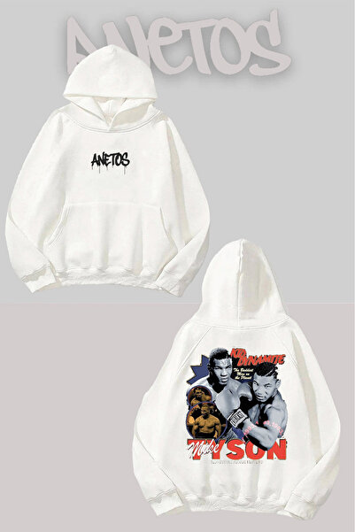 Anetos Mike Tyson Back Printed White Hooded Sweatshirt