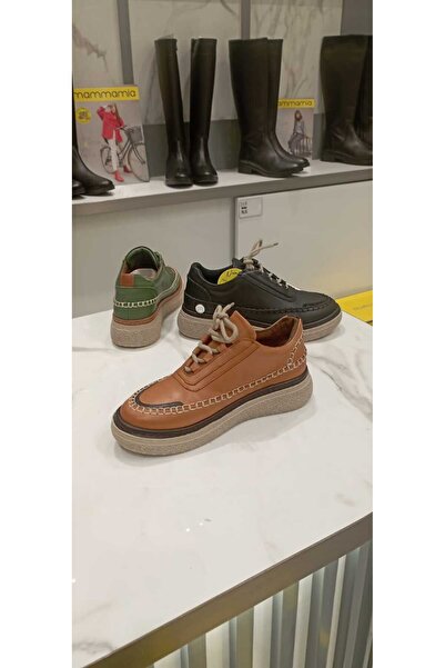 Mammamia 115 Genuine Leather Saddler Detailed Lace-Up Orthopedic Flat Sole Casual Shoes