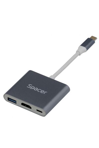 Spacer Docking Station universal 3 in 1 conectare laptop sau PC usb Type-C, Gri