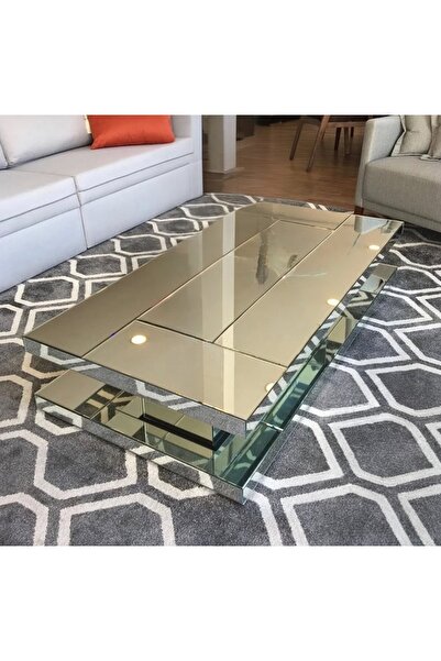 LUXURY VİLLA LUXURY KOMPLE GÜMÜŞ AYNALI KİTAPLIKLI ORTA SEHPA 80X140 YÜKSEKLİ...