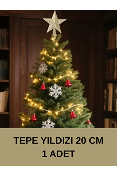madamini 1 Adet Yılbaşı Ağaç Yıldızı, 20 Cm Tepe Yıldızı, Çam Ağacı Süsü, Yıldız Süs Gold, Simli Tepe Yıldızı