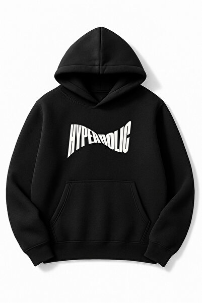 Altair Tr سويت شيرت أسود قصة فضفاضة للجنسين هايبربوليك مطبوع بغطاء رأس