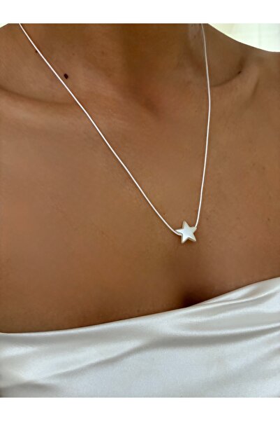 DeNors Beyaz İp Yıldız Kolye | Trend Kadın Kolye | Minimal El Yapımı Takı | Şık ve Zarif Aksesuar
