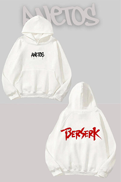 Anetos Бяла суитшърт с качулка Bersek с печат на гърба