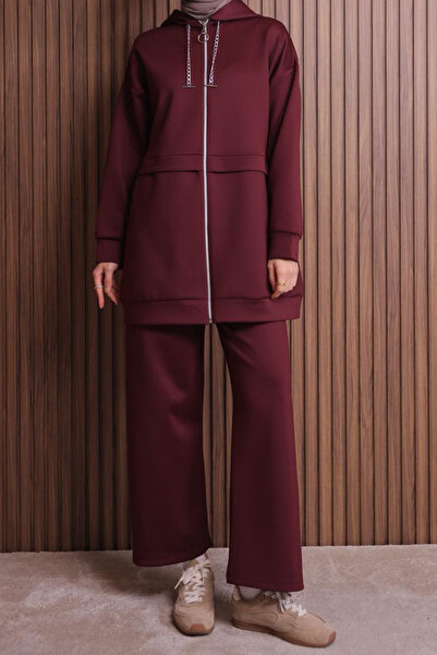 Mogi Butik Scuba Women's Chain Corded Hooded Oversized Hijab Set 3109