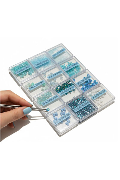 BuradaBuldun Mavi Nail Art Tırnak Süsleme Seti 12 Bölmeli | Boncuk, Çiçek, Ku...