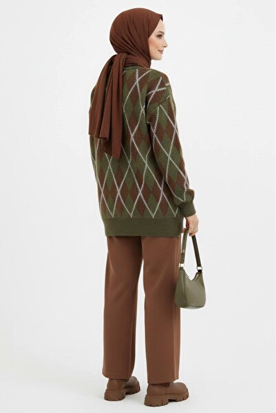 EMMAS CLOTHİNG Baklava Patterned Khaki Knit Sweater