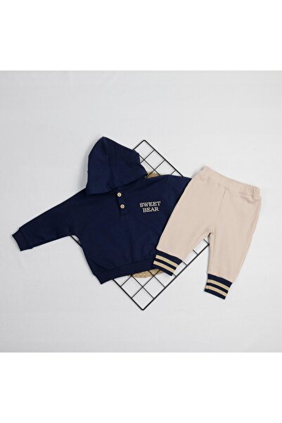 bebegci Hooded 2-Piece Baby Boy Set with Teddy Bear Detail