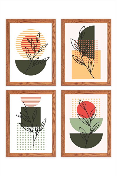 UNT Σύγχρονο μινιμαλιστικό σετ ζωγραφικής τοίχου με θέμα τα φυτά, 4 τεμάχια4–...