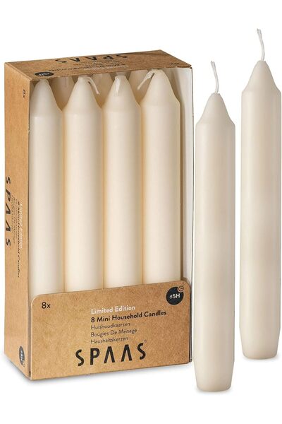 007 Spaas Straight Taper Candles - Pack of 8, Ivory, 6 inch, Unscented