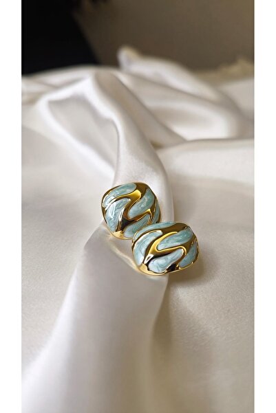 Sunland Kadın zarif mint yeşili mineli dalga model çelik küpe