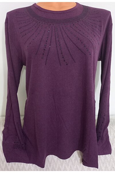 Anne Er Clothing Winter Cotton Combed Blouse Long Sleeve Crew Neck Stone Plum