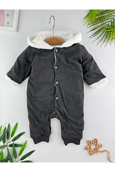 Minizade Hooded Soft Plush Jumpsuit with Ears Winter Unisex Jumpsuit