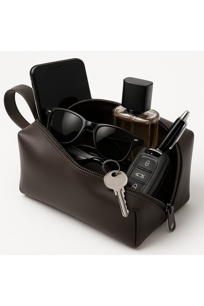 UPEKA Dopp Kit Faux Leather Organizer Accessory Stylish Design Unisex Handbag Brown