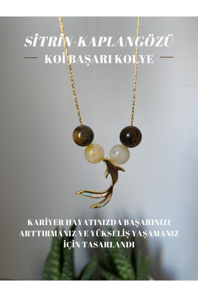 defnellaa Çelik Koi Balığı Başarı Kolye- Sitrin&Kaplangözü doğal taş