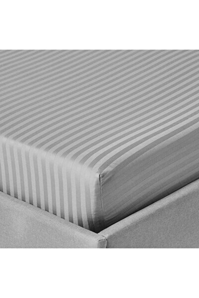 Kotonia Home Elastic bed cover, 100% cotton, Damask Satin, stripe size 1 cm, Grey, 160x200+20 cm