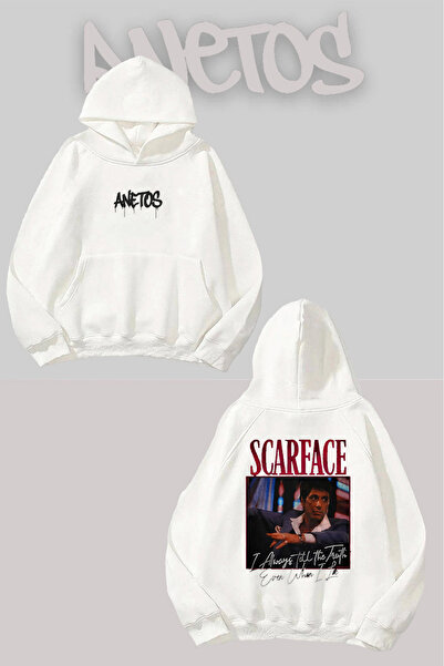 Anetos Scarface 3 Sırt cu imprimeu Alb cu glugă Swea tricou