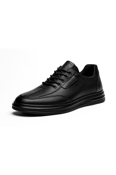 Growish Gr0407 Genuine Leather Smart Lace-Up Ankle Stretch Orthopedic Black Color Men's Shoes
