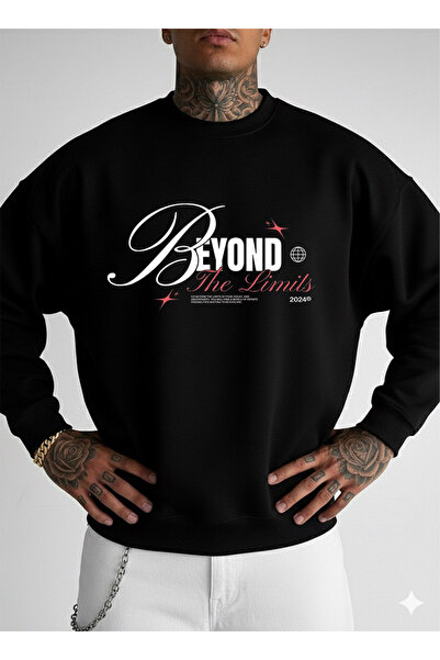 LORVEX Swea tricou Pulover negru oversize pentru bărbați, cu guler rotund, im...