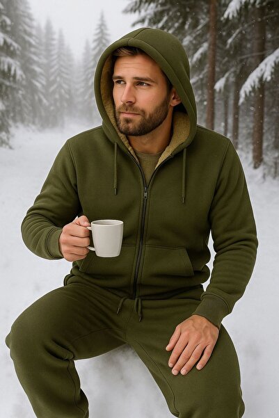 CLASSY.MODA Winter 3 Thread – Top with Welsoft Fur Inside, Except Kullar, Sha Fleece-Lined a Hooded Tracksuit Set-Unisex