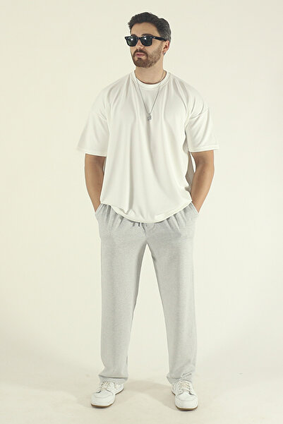 EydaMoon Men's Baggy Cut Knitted Fabric Wide Leg Sweatpants-Black/Grey/Smoked