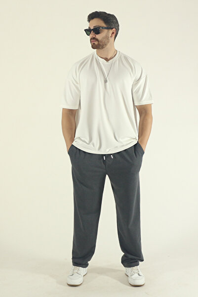 EydaMoon Men's Smoked Baggy Cut Knitted Fabric Wide Leg Sweatpants