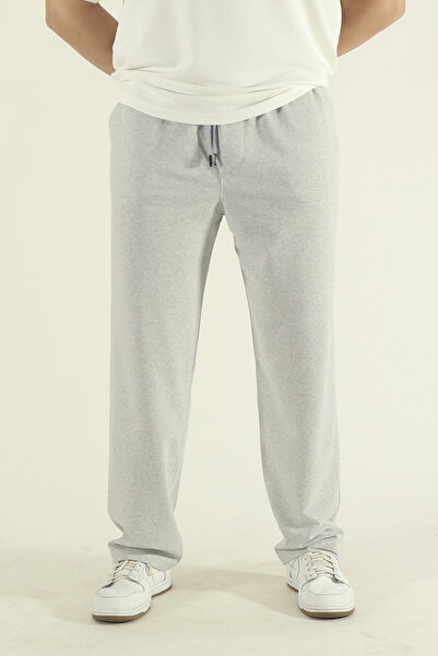 EydaMoon Men's Gray Baggy Cut Knitted Fabric Wide Leg Sweatpants