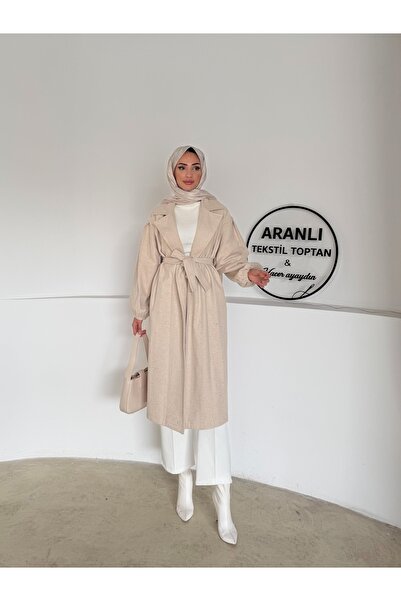 hacer ayaydın Μπαλόνι με μανίκια με ζώνη Basic Hijab Coat / Μεσαίου μήκους γυναικείο παλτό Hijab