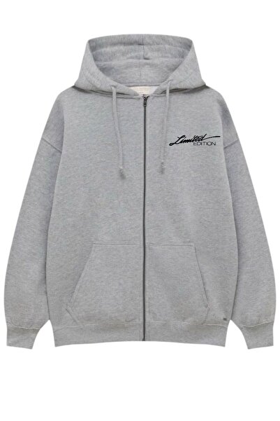 Sebesta Fashion New Season Zippered 3-Ply Cotton Grey Printed Sweatshirt