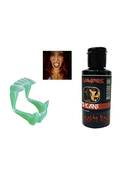 ZERO LAND Lvsqvr Phosphorescent Double Cheek False Vampire Teeth and 50 g (230232) Theater Blood