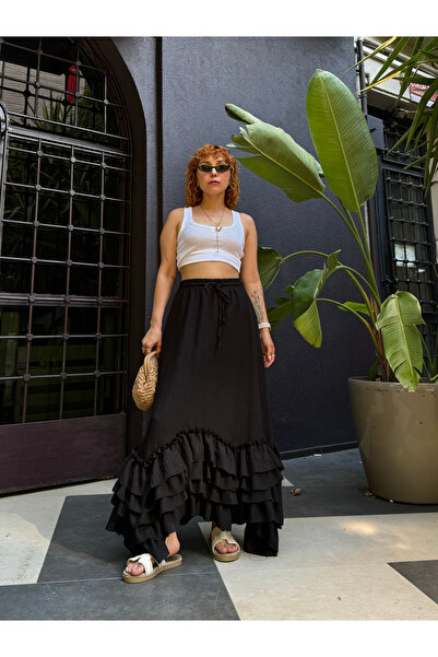 Bak'ap Premium Ruffled Layered 100% Cotton Muslin Bohemian Skirt