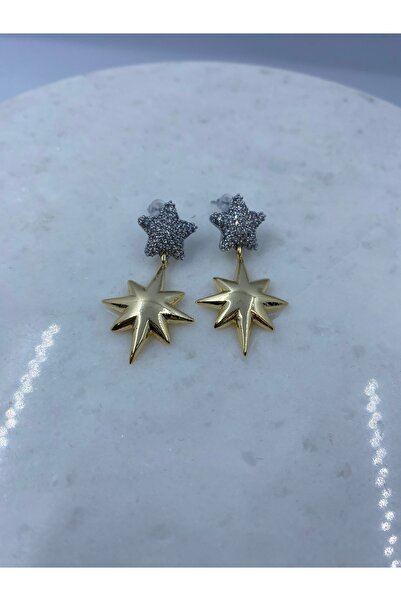 Byoz store Vip Series Silver Inlaid Stone Gold North Star Dangle Earrings