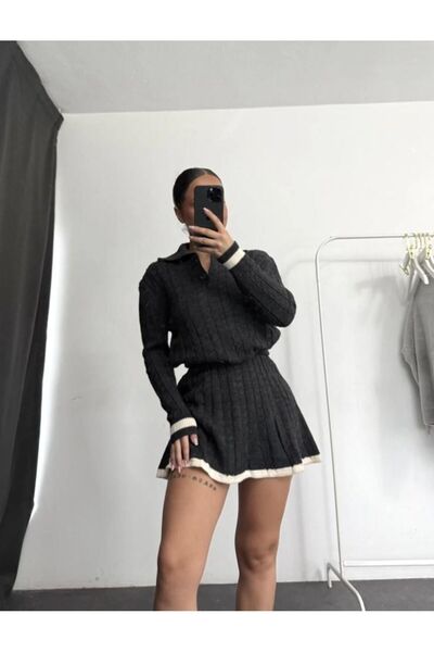 orjinal blue b Γυναικεία μοντέρνα φούτερ με γιακά πόλο ριγέ με δύο τεμάχια, ειδική προσφορά για την καμπάνια του Νοεμβρίου