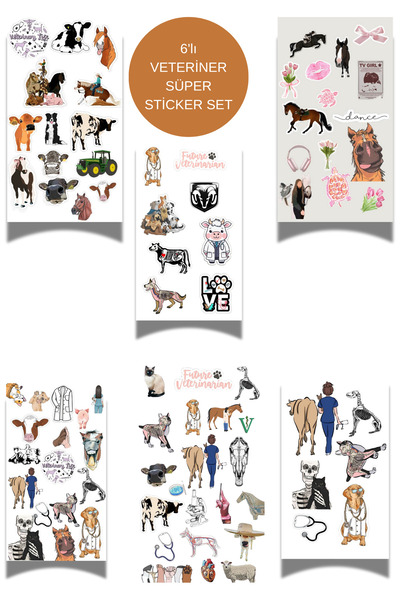 elviano 6'LI VETERİNER MESLEK AJANDAYA UYGUN STİCKER SET