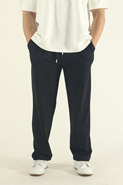 EydaMoon Men's Baggy Cut Knitted Fabric Wide Leg Sweatpants - Black/Grey/Smoked/Navy Blue