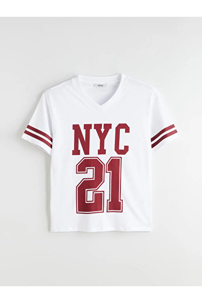 LC Waikiki Γυναικείο μπλουζάκι με στάμπα με λαιμόκοψη σε σχήμα V