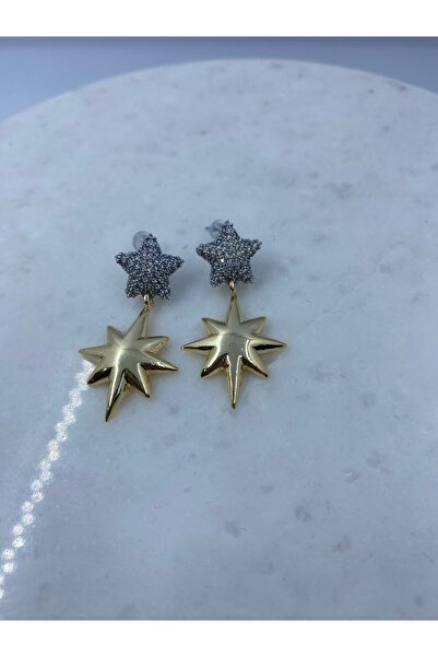 Byoz store Vip Series Silver Inlaid Stone Gold North Star Dangle Earrings