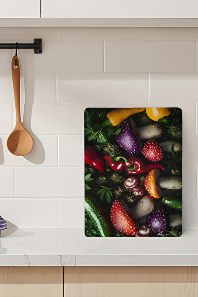 kutuTR Colored Mushroom and Vegetable Pattern Tempered Glass Cutting Board 21...